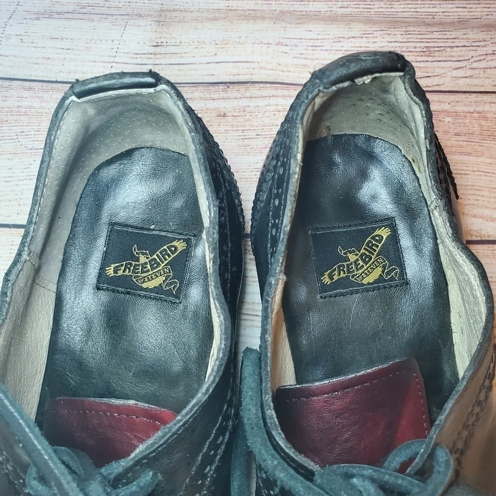 Freebird Mens Size 9 King Wingtip Oxford Black Burgundy Derby Dress Shoes